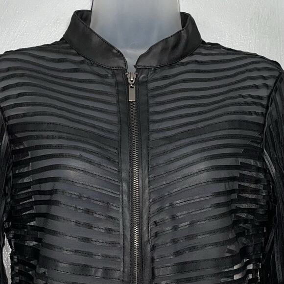 Cyber Goth Juniors Size Medium Black Faux Leather Mesh Sheer Cropped Jacket Punk - Picture 2 of 12